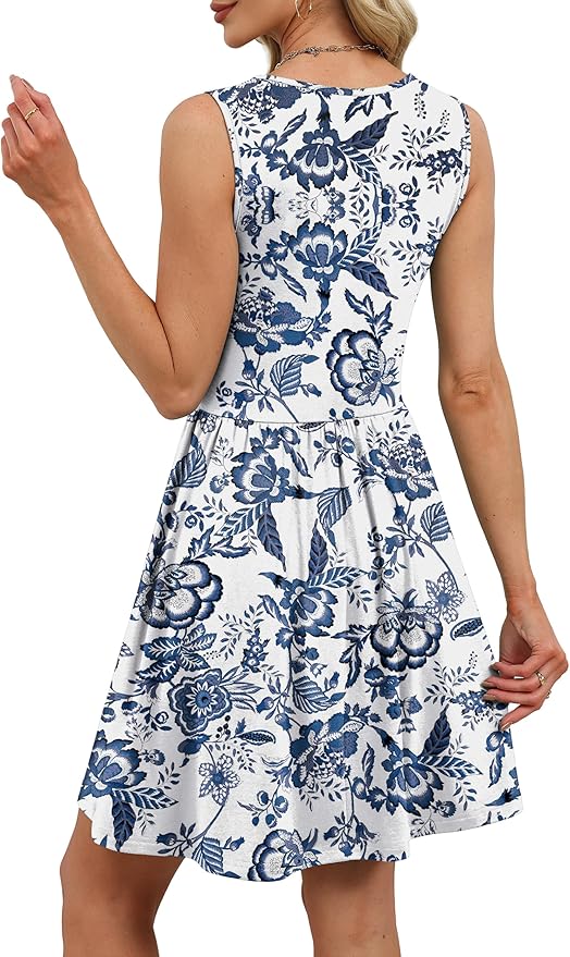 OFEEFAN Summer Dresses for Women Beach Fashion Sundresses Babydoll Dress Button Down Boho Dresses Cute Cross