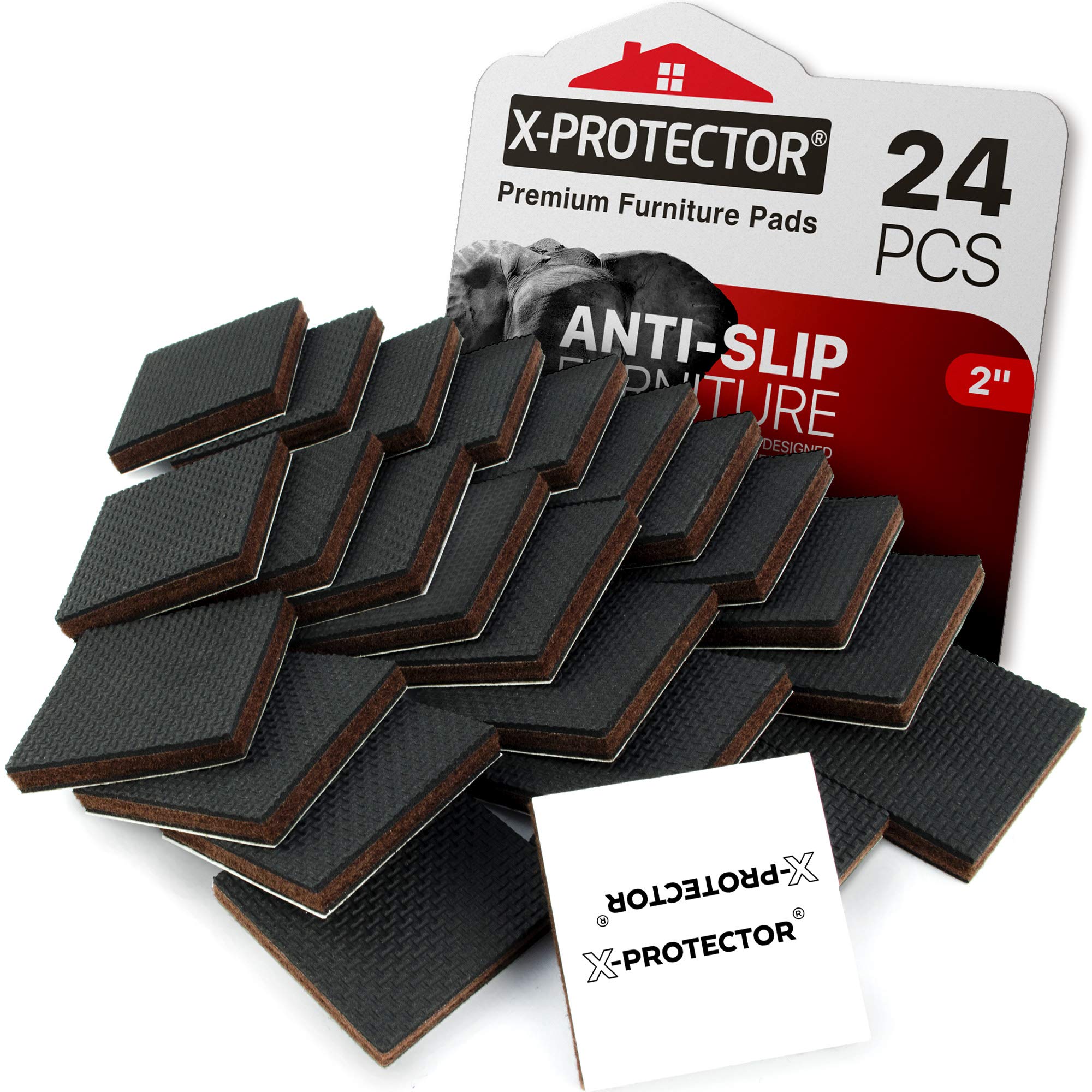 X-PROTECTOR Non Slip Furniture Pads – 24 pcs Premium Furniture Grippers 2"! Best SelfAdhesive Rubber Feet Furniture Feet – Ideal Non Skid Furniture Pad Floor Protectors – Keep Furniture in Place!