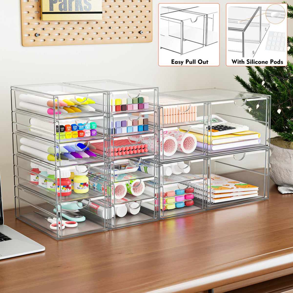 Acrylic Makeup Organizer with 17 Drawers, 4 Pack Clear Bathroom Counter Organizer for Palettes, Cosmetic, and Beauty Supplies,Ideal for Vanity, Cabinet,Desk Organization