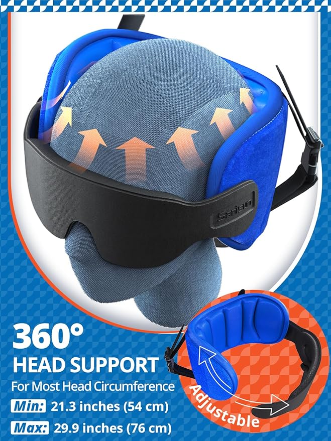 SARISUN Travel Pillows for Airplanes, Airplane Pillow for Long Flight, Airplane Head Strap with Eye Mask for Sleep, Travel Neck Pillow for Car Road Trip, 360° Support Headrest, Stop Bobblehead, Pink