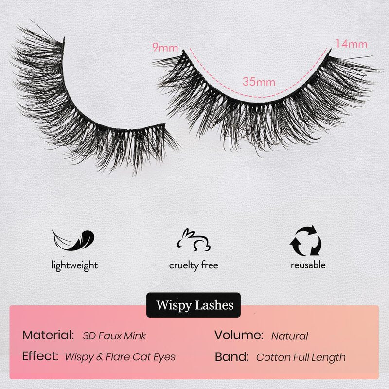 WEIAIDAPD Wispy Lashes Natural False Eyelashes 14 Pairs Cat Eye Lashes Strips 9-14mm Fake Mink Lash Pack Wispies Strip Eyelash Short Small Fluffy Pestañas Postizas for Everyday Wear