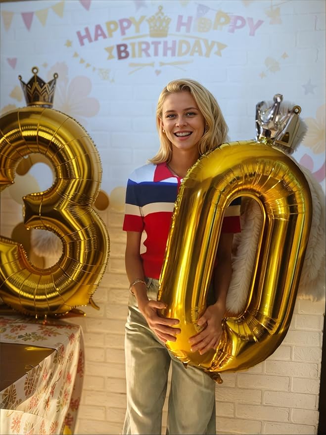Gold Number 1 Balloon with Crown, 40 inch Gold Number Balloon 1st Birthday Party Decoration Gold Crown Balloons 0-9 for Birthday Party Anniversary Decorations Supplies