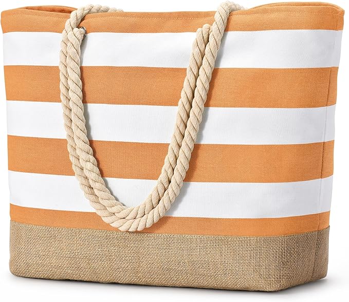 Becokan Beach Bags for Women Large Canvas Beach Tote Bag Beach Bags Waterproof Sandproof Swim Pool Bag Travel Essentials