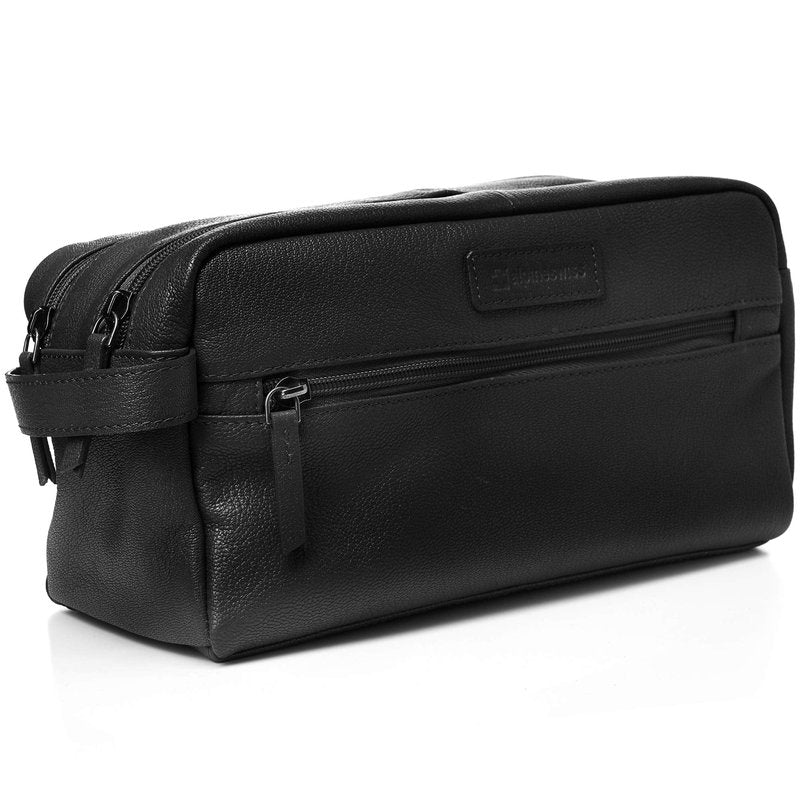 Alpine Swiss Sedona Toiletry Bag Genuine Leather Shaving Kit Dopp Kit Travel Case Black