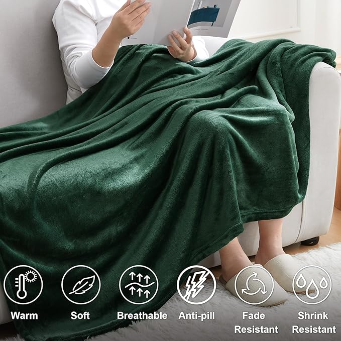 Hansleep Fleece Dark Green Full Blanket, Super Soft Flannel Fuzzy Plush Cozy Blanket for All Seasons, Dark Green, Full 84x90 Inches