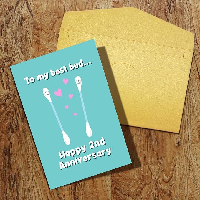 Qiliji Happy 2nd Anniversary Card, Funny Cotton Anniversary Card, Second Wedding Anniversary Card, 2 Years Married Anniversary Greeting Card, To My Best Bud