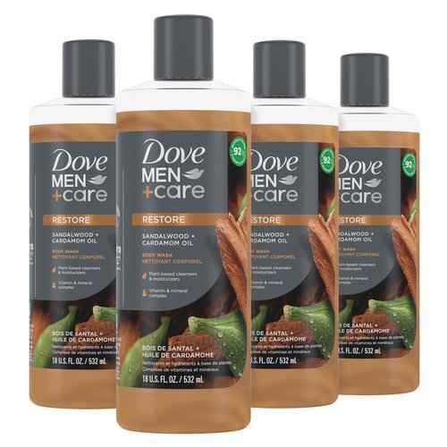 DOVE MEN + CARE Blue Eucalyptus Birch and Sandalwood Cardamom 4 Count Body Wash Bundle