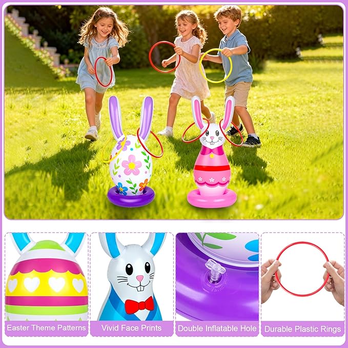 5 Pack Easter Inflatable Games for Kids,Inflatable Bunny Eggs Ring Toss Games,Easter Party Indoor Outdoor for Family