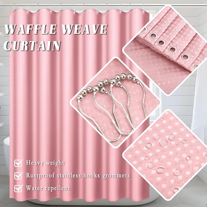 Pink Bathroom Set with Shower Curtain and Rugs- 25PC Bathroom Accessory Set, Pink Shower Curtain Set, Toilet Brush, Trash Can, Qtip Holder Dispenser & Soap Dispenser
