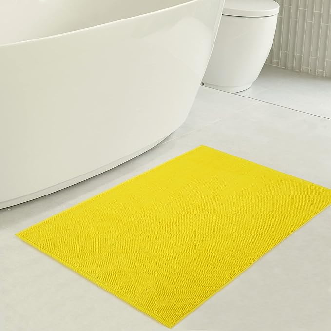 American Soft Linen Bath Rug, 17 in 24 in 100% Cotton Bath Mats Rugs for Bathroom, Slip Reducer Washable Shaggy Form Area Rugs, Yellow Bath Rug