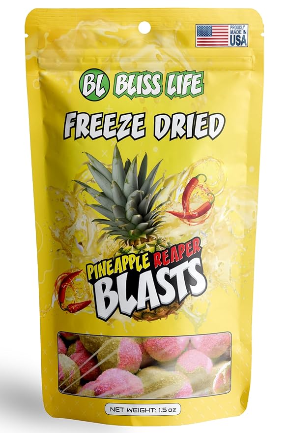 Bliss Life Pineapple Reaper Blast Freeze Dried Pineapple Fruit Candy from TikTok, ASMR Crunchy Candy, Spicy Sweet and Sour Kids Snacks, Unique Novelty Snack for Kids 1.5oz