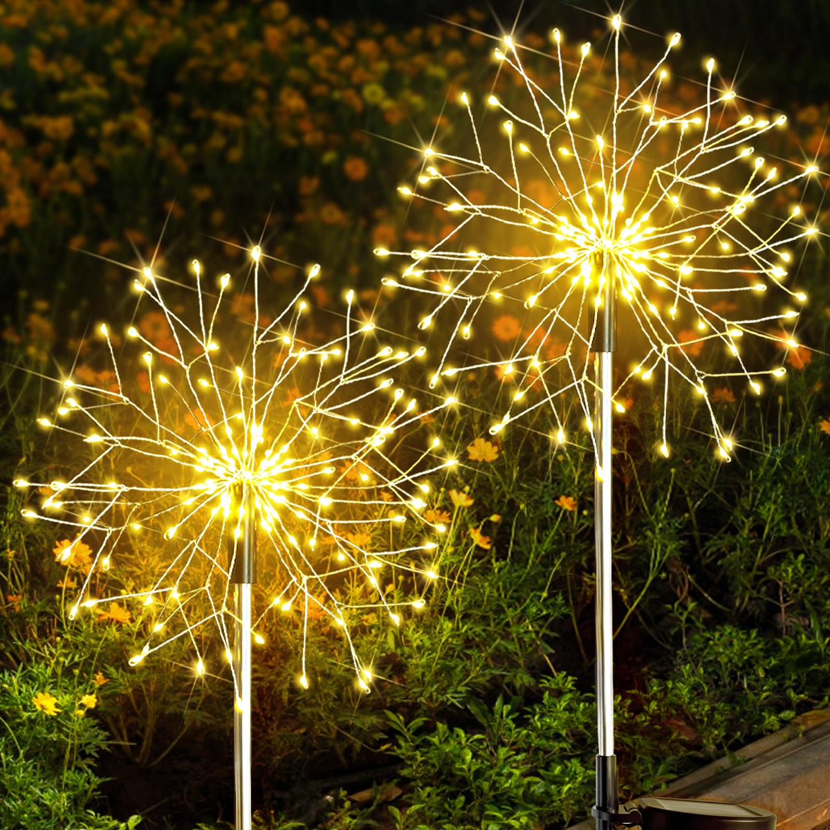 SUDDUS Solar Garden Lights Outdoor 2-Pack 150LED Firework Lights Warm White