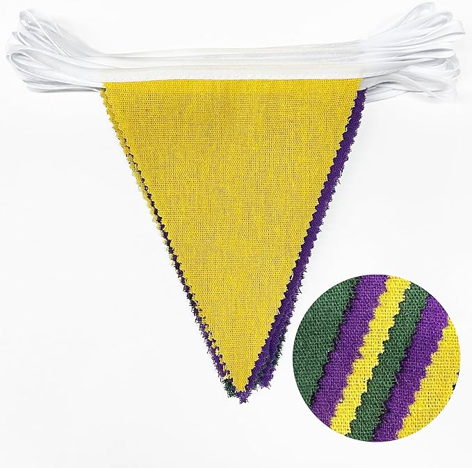 46Ft Yellow Green Purple Party Decorations Yellow Green Purple Burlap Banner Triangle Pennant Flag Linen Garland Streamers for Mardi Gras Birthday Baby Shower Rustic Spring Wedding Mardi Gras Decor