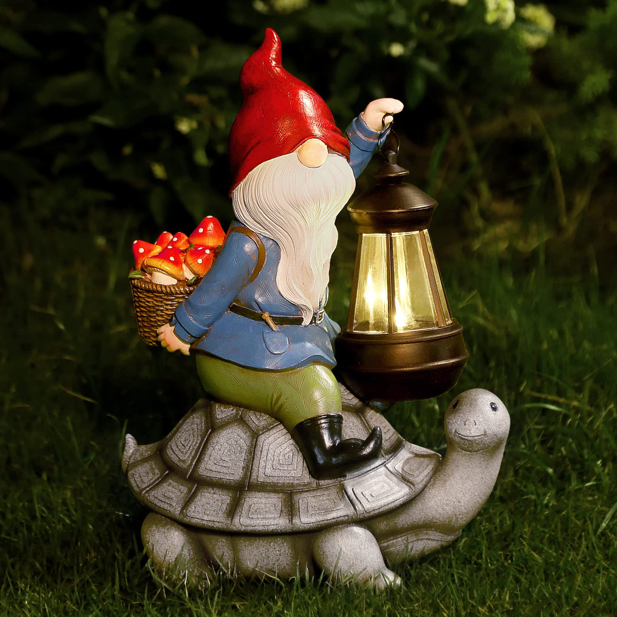 Panven Gnome and Turtle Garden Decor, Large Outdoor Garden Sculptures & Statues, Outside Patio Yard Lawn Decorations, Housewarming for Women, Mom, Grandma with Solar Lantern