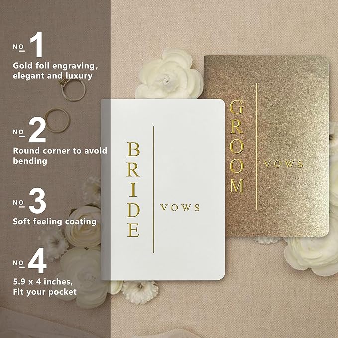 Vow Books for Bride and Groom, His and Hers Vow Books for Wedding-Soft Touch Gold Foil Engraving, Engagement | Wedding Essentials