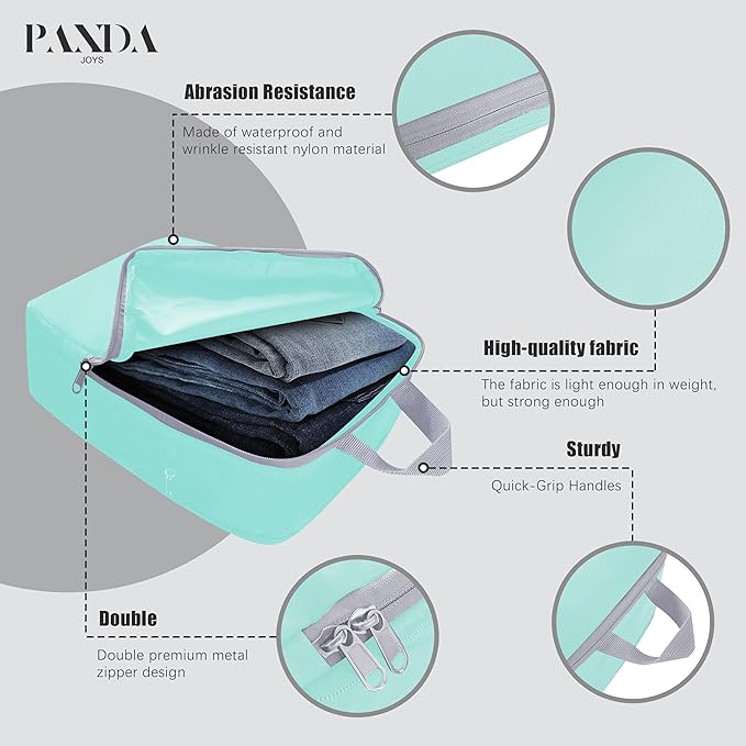 PANDA JOYS 4 Set Compression Packing Cubes Travel - Travel Accessories Expandable Packing Organizers for Carry On - Essentials Luggage Bags - Light Teal