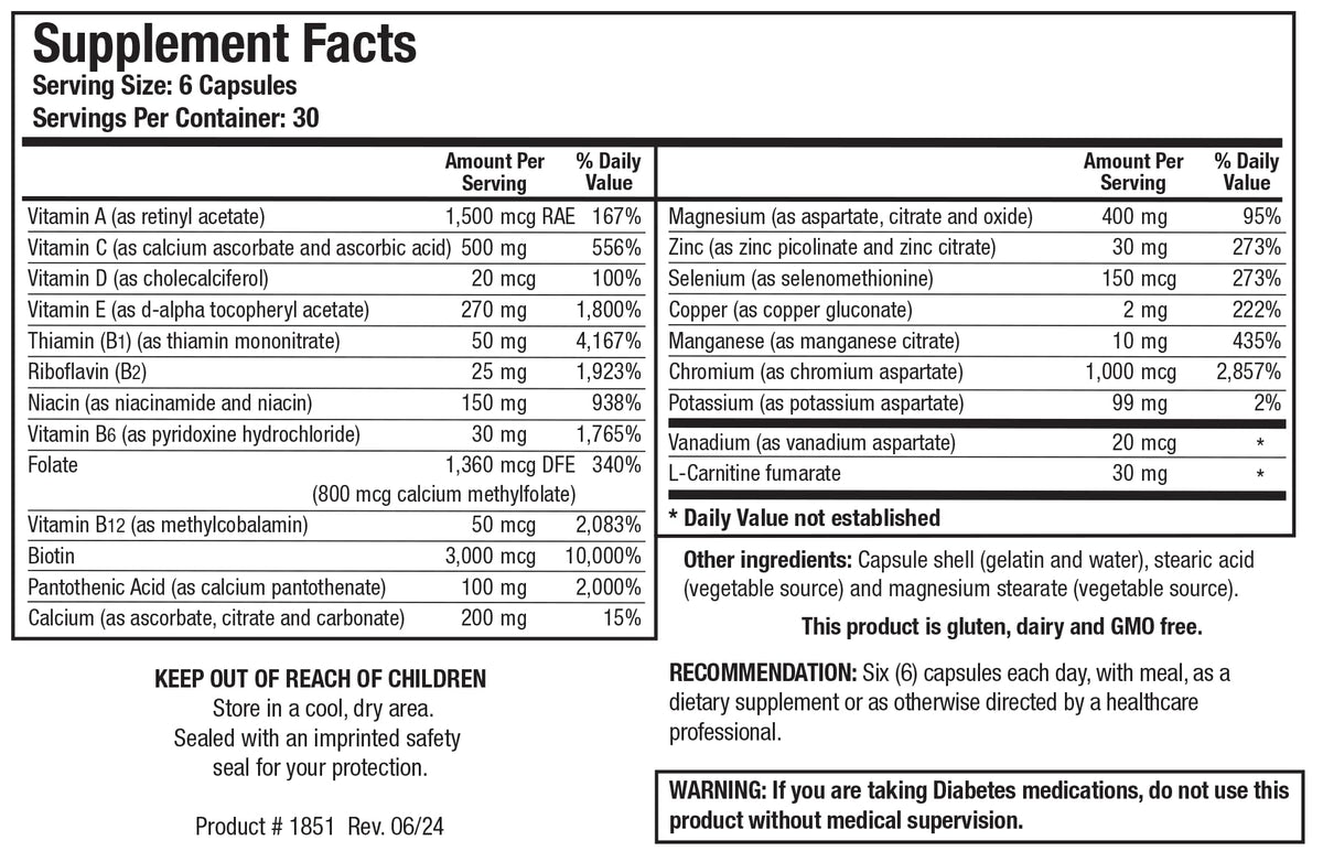 Biotics Research GlucoBalance Chromium, Vanadium, L carnitine Supplement, Supports Metabolic Health and Maintain Healthy Blood Lipid Levels - 180 Capsules