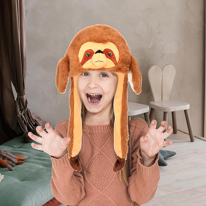 Animal Hat with Ears Moving Jumping Pop Up Beating Hat Plush Holiday Cosplay Dress Up Funny Gift for Kids