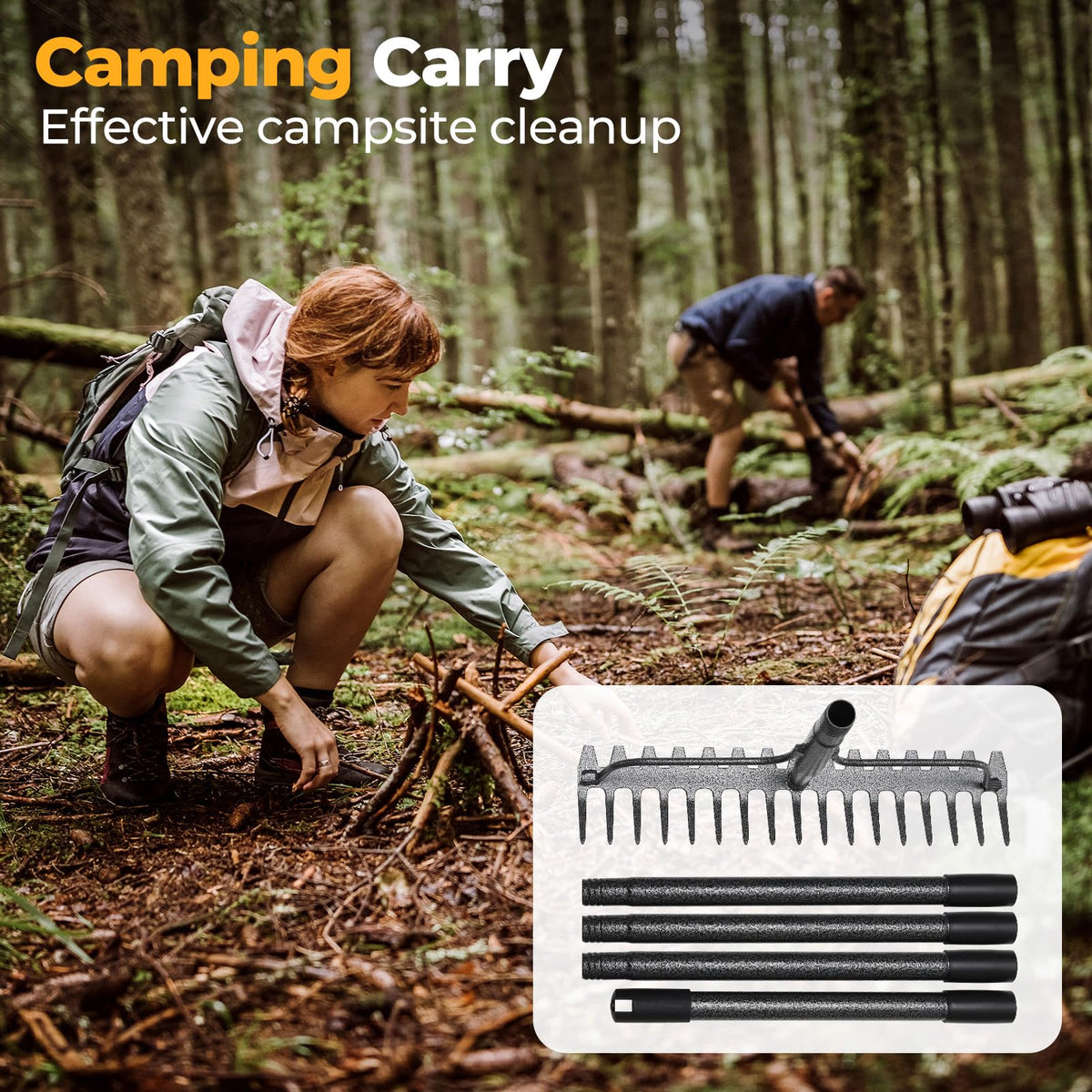 49“-77” Adjustable Rake, 17" Extra Wide Double-Sided Lightweight Head Garden Rake | Lightweight & Unbreakable | Level Soil, Remove Leaves, Spread Mulch Fast, Leaf Cleanup, Landscaping, Yard Cleanup