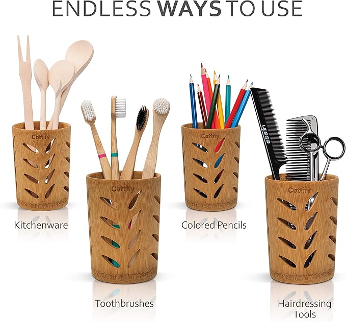 Eco-Friendly Bamboo Toothbrush Holder with Drainage – Quick Drying Single-Piece Design – Toothbrush Holders for Bathrooms – Wooden Toothbrush Holder Resilient in Humid Conditions - Matte Leaves