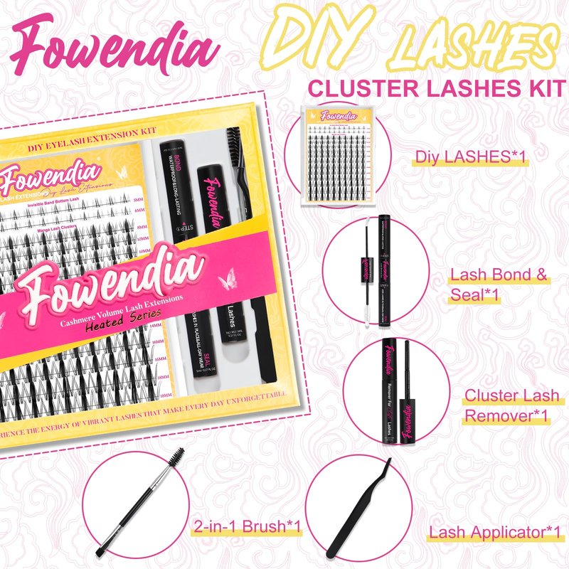 Fowendia Lash Clusters Kit Wanna Be 8-18mm Fairy Manga Eyelash Clusters DIY Lash Extension Kit Waterproof Wispy Anime Lashes Clusters Invisible Band 0.3mm Individual Cluster Eyelash Extensions Kit