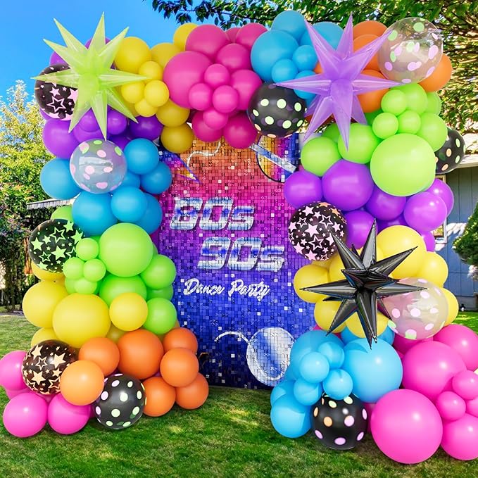 Bonropin 190pcs Neon Balloon Arch Garland Kit - Neon Balloons for Glow Party, Back to 80s 90s Disco Birthday Party Decorations, Fiesta, Let's Glow Party, Rock Roll Party Supplies