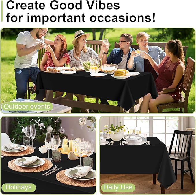 QIKSION Black Plastic Table Cloth Disposable 6 Pack, 54 x 108 Inch Tablecloths for Party, Graduation, Halloween Decorations, Rectangle Table Cover