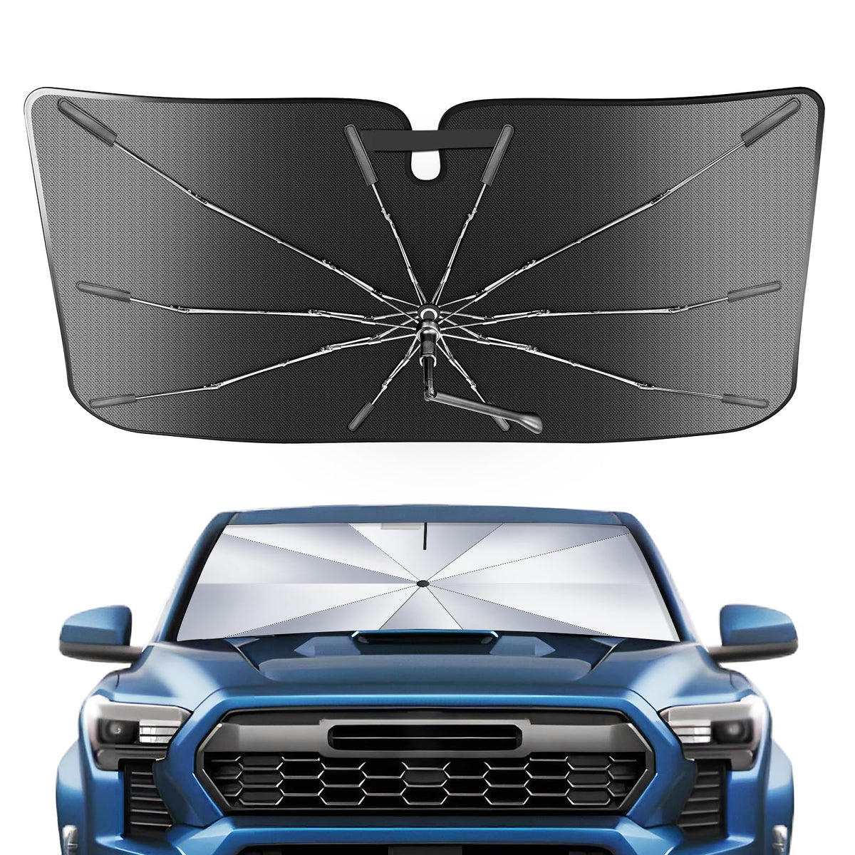 Portable Toyota Tacoma 2024-2025 2026 Windshield Sunshade Umbrella for Models TRD/SR/SR5/limited Series, 2 in1 Ice Crystal Durab