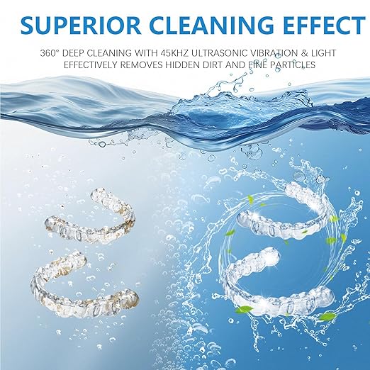 Ultrasonic Retainer Cleaner Machine 45khz Cleaning Pod for Denture Cleaner 200ml Mouth Guard, Aligner, Night Guard, Toothbrush, Jewelry, 4 Cleaning Modes Digital Timer, Gifts for Women, White