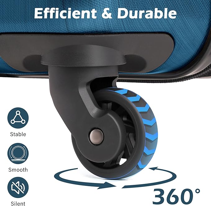 Coolife Medium Checked Luggage Hardside PC+ABS Suitcase with TSA Lock, Lightweight Rolling Carry On with Spinner Wheels(Caribbean Blue, 24in)