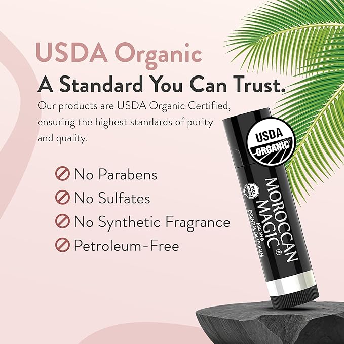 Moroccan Magic Organic Watermelon Lip Balm 3 Pack | Ultra-Hydrating Argan & Essential Oil Lip Moisturizer + Vitamin E | Natural Chapstick for Dry Lips | Smooth, Non-Toxic | Organic Lip Balm
