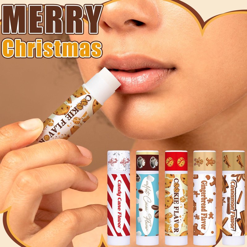 Sacubee 75 Pcs Christmas Lip Balms Bulk Peppermint Candy Flavor Lip Balm Holiday Gingerbread Hot Cocoa Cookie Cinnamon Flavor Christmas Party Gifts Stocking Stuffers for Women Employee Coworkers