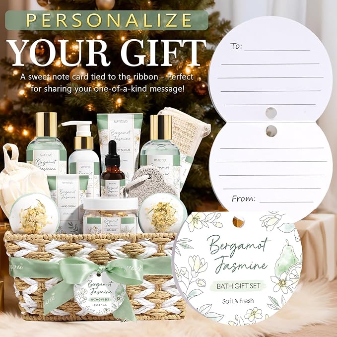 Birthday Gifts for Women, Bergamot Jasmine Relaxing Spa Gift Baskets for Women Self Care Package Bath Gift Set, Home Bath and Body Kit Pampering Valentines Day Gifts for Her Womens Mom Friends Sister