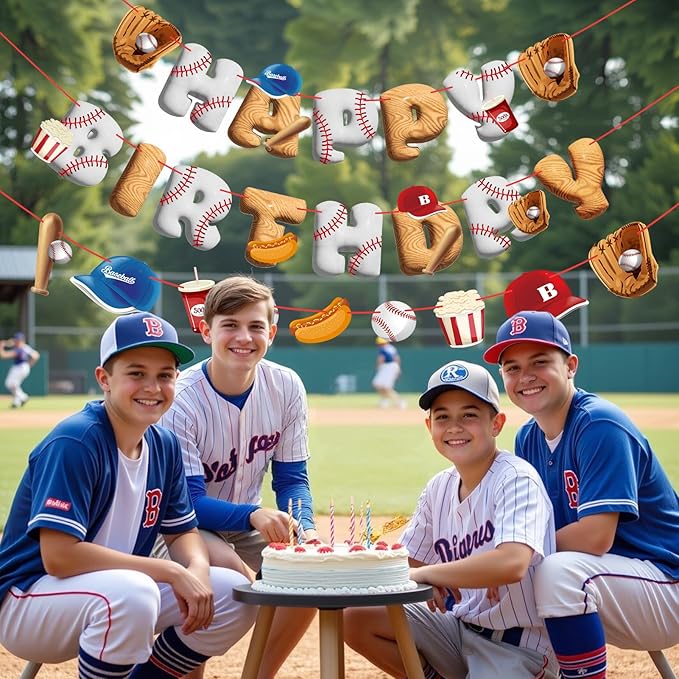 Pre-Strung Baseball Birthday Decorations, Baseball Happy Birthday Banners, Pre-Assembled Sports Banners Decorations
