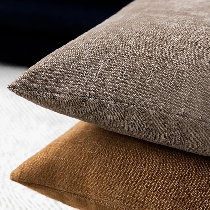 Foindtower Pack of 2 Soft Textured Throw Decorative Pillow Covers Lumbar Accent Solid Cushion Cover Cozy Farmhouse Pillow Case with Zipper for Couch Sofa Bed Living Room 12x20 Inch, Taupe