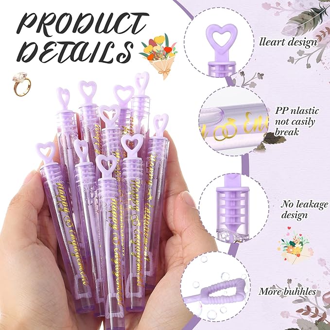 50 Packs Happy Engagement Bubbles Wedding Proposal Table Decorations Purple Heart Bridal Shower Favors Guests Gifts for Engagement Party Supplies(Golden)