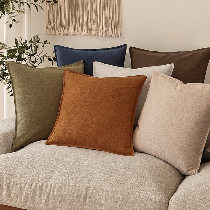 Foindtower Set of 2, Decorative Linen Soild Throw Pillow Covers Soft Accent Cushion Euro Case Boho Farmhouse Pillowcase for Chair Couch Sofa Bedroom Living Room Home Decor 26 x 26 Inch Autumn Orange