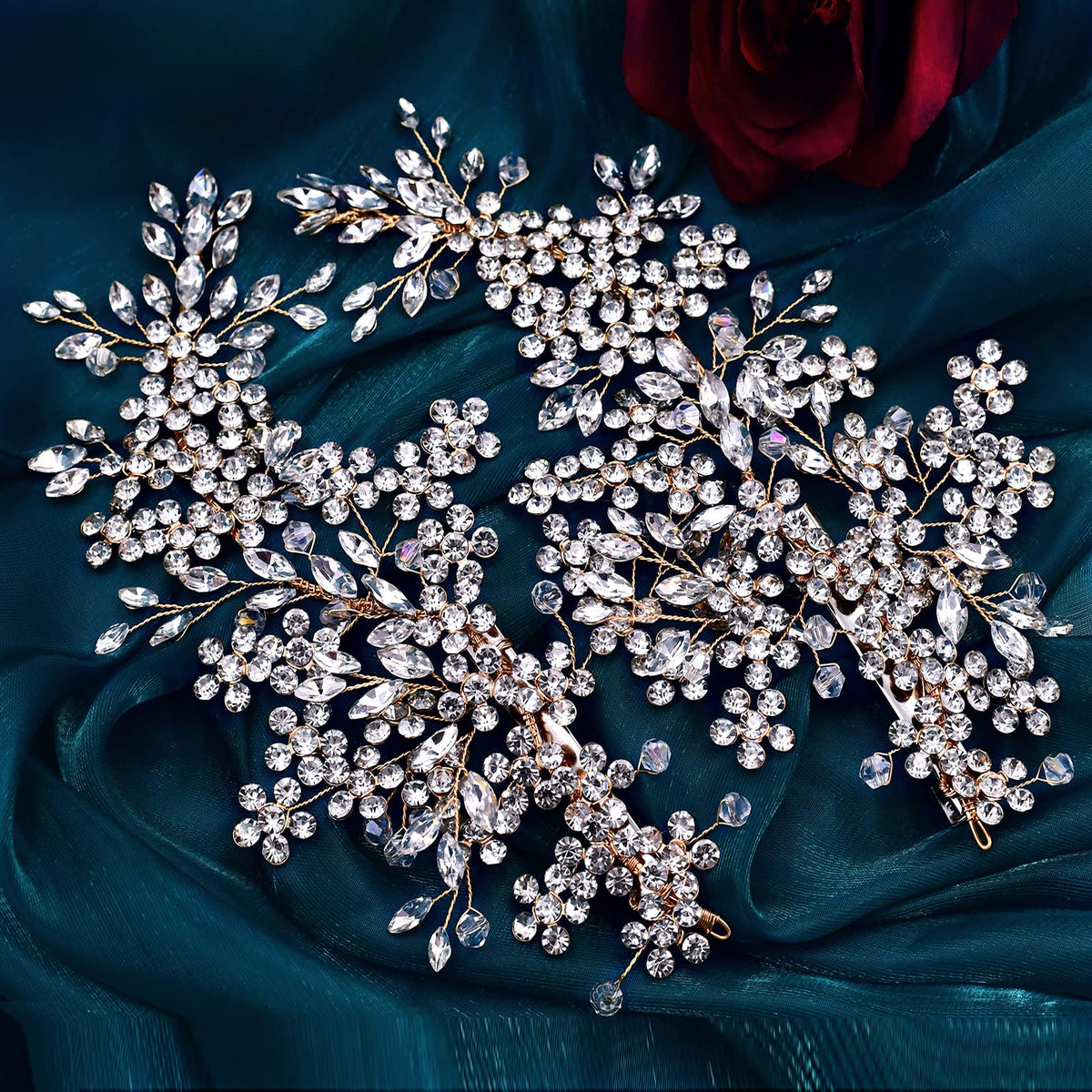 ULAPAN 2 Pack Rhinestone Bridal Hair Clips, Wedding Headpieces