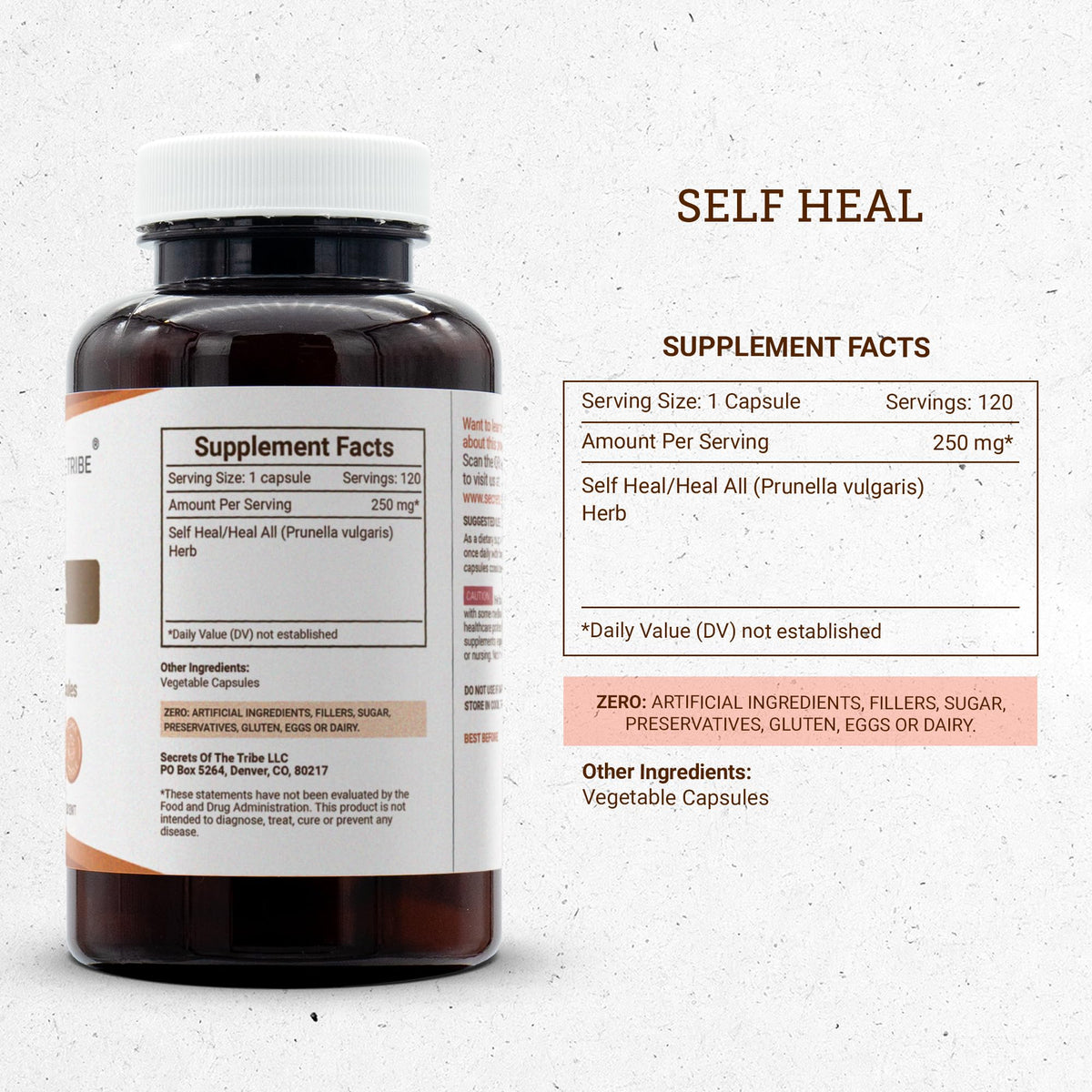 Secrets of the Tribe Self Heal 120 Capsules, Made with Vegetable Capsules and Self Heal (Heal All, Prunella Vulgaris) Dried Herb (120 Capsules)