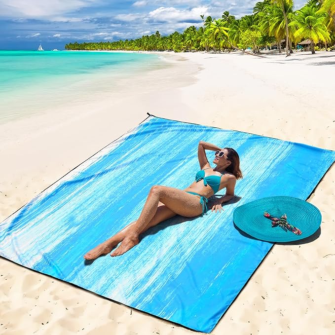 WIWIGO Beach Blanket Waterproof Sandproof Beach Mat 79" X 83"/10'x9'for 2-8 Adults Quick Drying Outdoor Picnic Mat Beach Accessories for Travel, Camping, Hiking