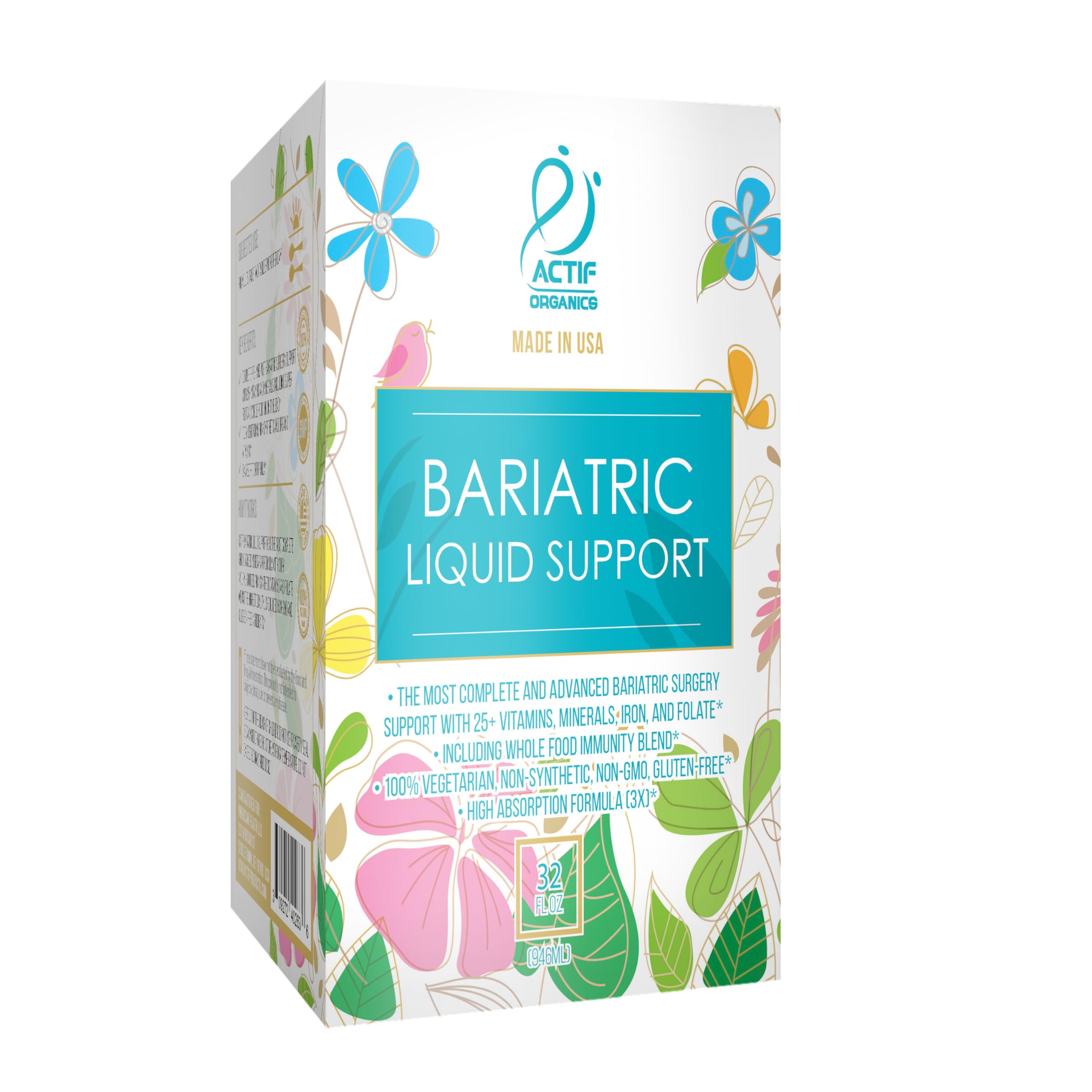 ACTIF Organic Bariatric Liquid Multivitamin with 25+ Organic Vitamins and Minerals for Bariatric Surgery, Advanced Formula - 90 count Pack of