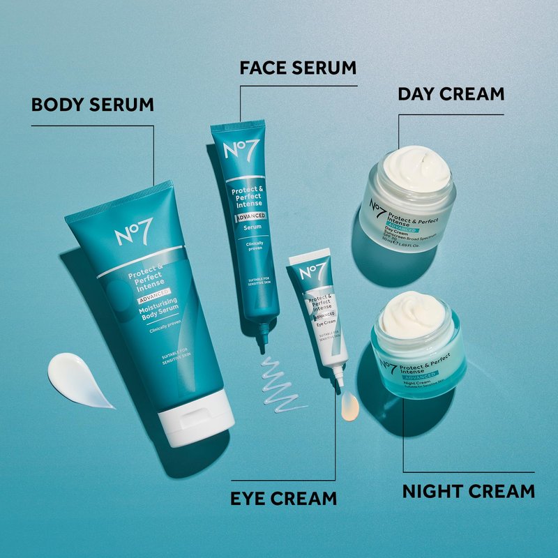 No7 Protect & Perfect Intense Advanced Body Serum - Anti Aging Serum with Hyaluronic Acid & Argan Oil - Collagen Peptide Skin Firming Body Moisturizer (6.7 oz)