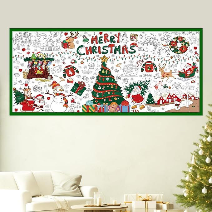 Tbsone Christmas Coloring Tablecloth for Kids ‒ 72×30 Inch Giant DIY Paper Table Cover, Xmas Party Activity & Craft Decorations