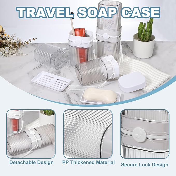 uxcell 1Pcs Travel Toothbrush Case, Portable Travel Toothbrush Holder with Cover, Toothbrush and Toothpaste Container for Bathroom, Gym,Business Trip, Camping (Light Gray)