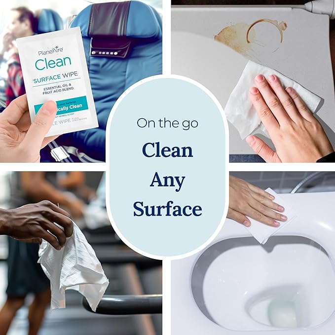 Clean Wipes | Surface Cleaning Wipes | Individually Wrapped Travel Wipes | All Purpose Cleaning Wipes | Airplane Travel Essentials | Travel Cleaning Supplies | On the Go | Essential Oils | 4 Pack