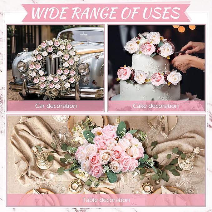 Zeyune 12 Bunches Wedding Bridesmaids Bouquets 144 Heads 7 Inch Artificial Rose Bouquets Silk Fake Flower Bulk with Stems for Valentine's Day Wedding Bridal Shower Home Party Decor(Champagne)