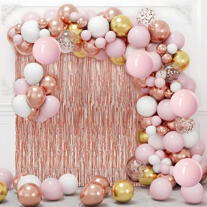 2 Pack Rose Gold Foil Fringe Curtains Streamers Party Decorations 3.3 x 8.2 ft, Tinsel Curtain Fringe Backdrop for Parties, Door Fringe Birthday Streamers, Photo Booth Backdrops, Party Decor
