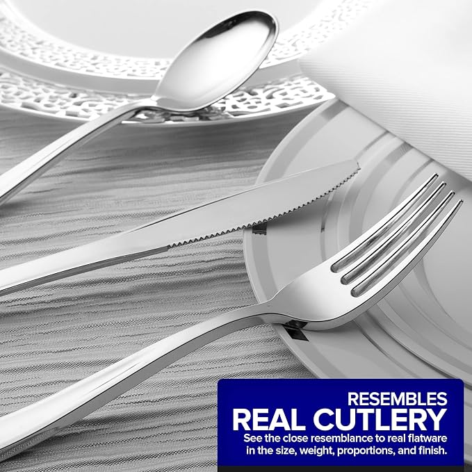 1800 Count Heavy Duty Silver Plastic Cutlery Set – 600 Forks, 600 Spoons, 600 Knives – Disposable Flatware for Parties, Weddings, Catering – Stock Your Home