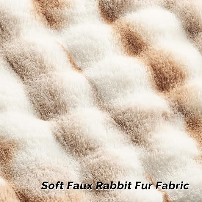 FUTEI Brown White Decorative Throw Pillow Covers 20x20 Inch Set of 2,Soft Fuzzy Faux Rabbit Fur Cushion Covers with Raised Texture,Neutral Boho Home Decor for Couch Bed Living Room