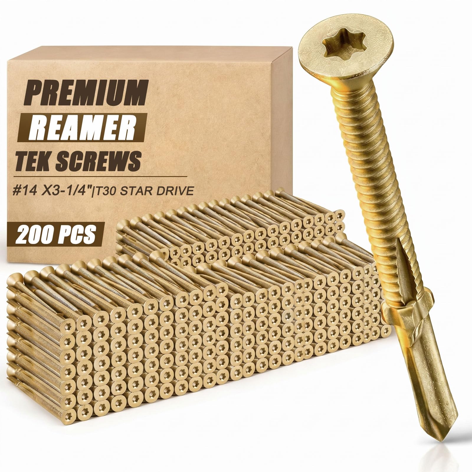 Yaocom 200 Pcs #14 x 3-1/4" Trailer Deck Screws Bulk Self Tapping Trailer Screws Wood to Metal with Star Head Self Drilling Reamer for Trailers Flatbeds Fastening Wood to Steel Metal Construction